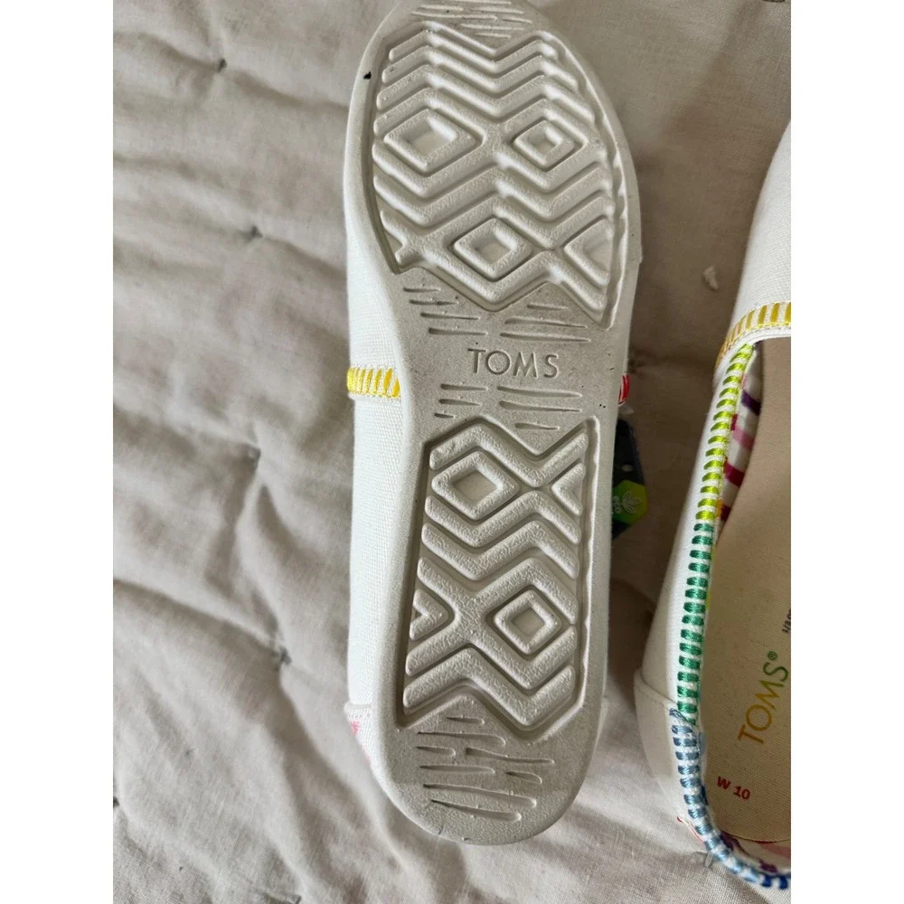 TOMS Alpargata White‎ Rainbow Embroidered Canvas Slip On 10 Shoes Sneaker